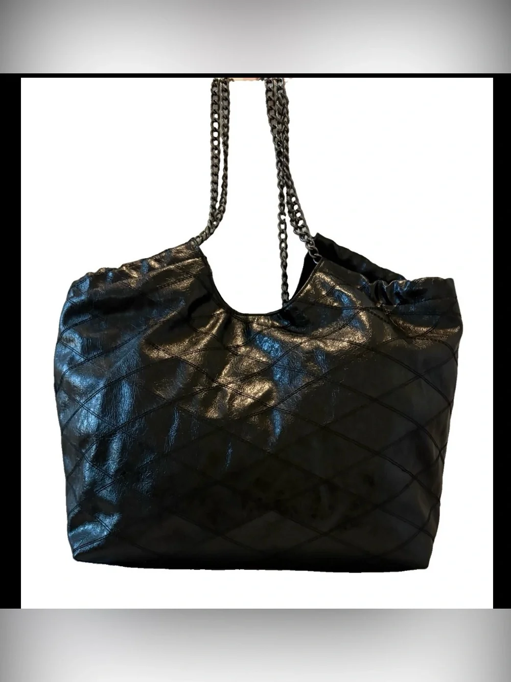 Steve Madden Bkattt Quilted Chain Women’s Black Tote Bag. large, slouchy